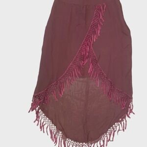 For Love and Lemons Holiday Burgundy Fringe Skirt- S